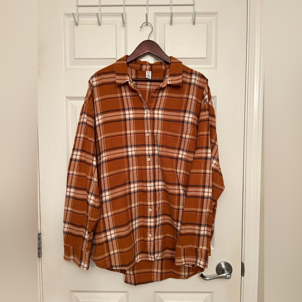 Old Navy Tan Plaid Button Down Shirt